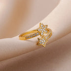 Double Star Ring Band in Gold Zircon