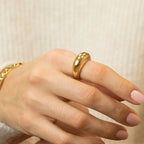 Elegant Wide Band Water Drop Ring gold