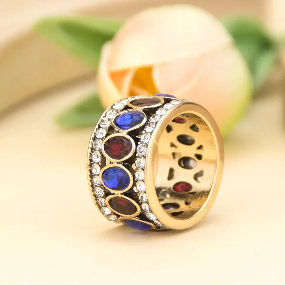 Ethnic Ring Band in Oriental Style blue and red