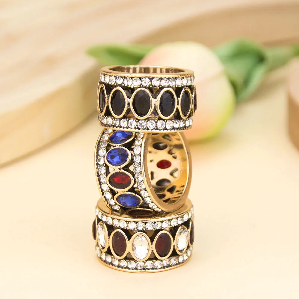 Ethnic Ring Band in Oriental Style blue and red