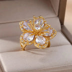 5 Petal Flower Ring Band in White Zircon