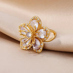 5 Petal Flower Ring Band in White Zircon