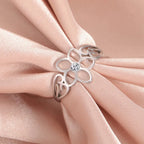 5-Petal Flower Ring Band with Silver Zircon