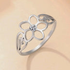 5-Petal Flower Ring Band with Silver Zircon