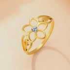 5-Petal Flower Ring Band with Gold Zircon