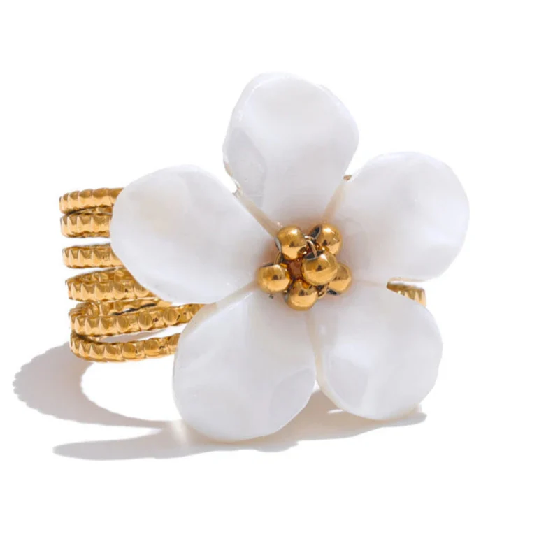 White Flower Ring Band