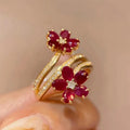 Red Flower Ring Band with Zircon