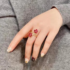 Red Flower Ring Band with Zircon