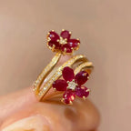 Red Flower Ring Band with Zircon