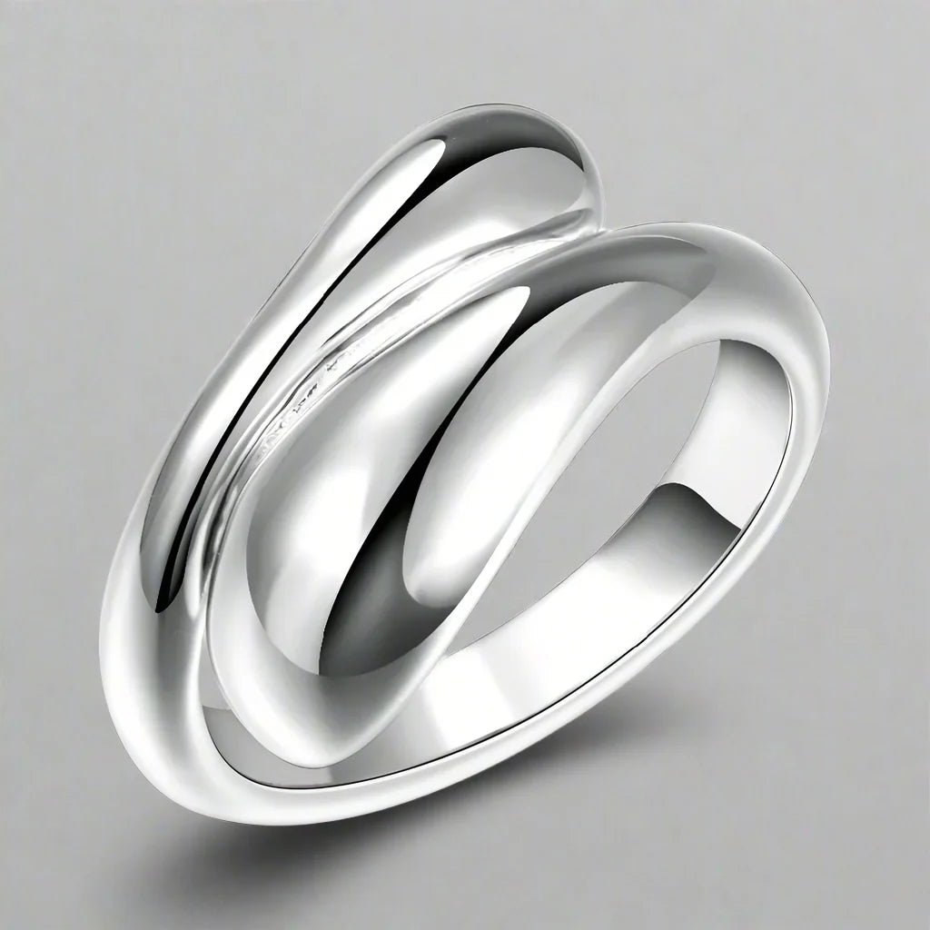 Silver Plated and Hollow Water Drop Ring Band