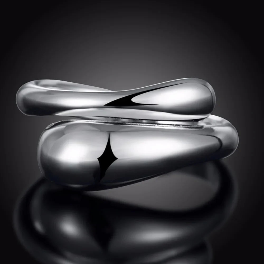 Silver Plated and Hollow Water Drop Ring Band