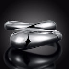 Silver Plated and Hollow Water Drop Ring Band