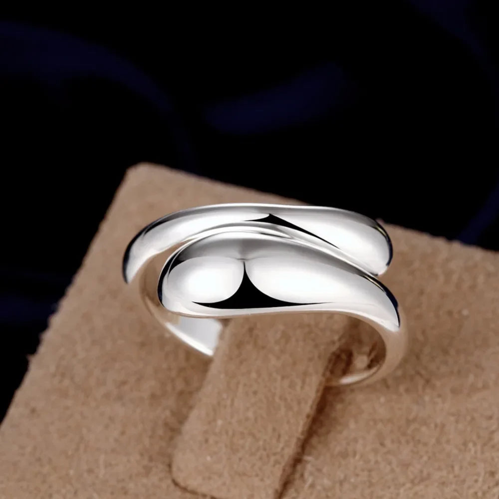 Silver Plated and Hollow Water Drop Ring Band