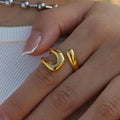 Hollow Water Drop Ring Gold