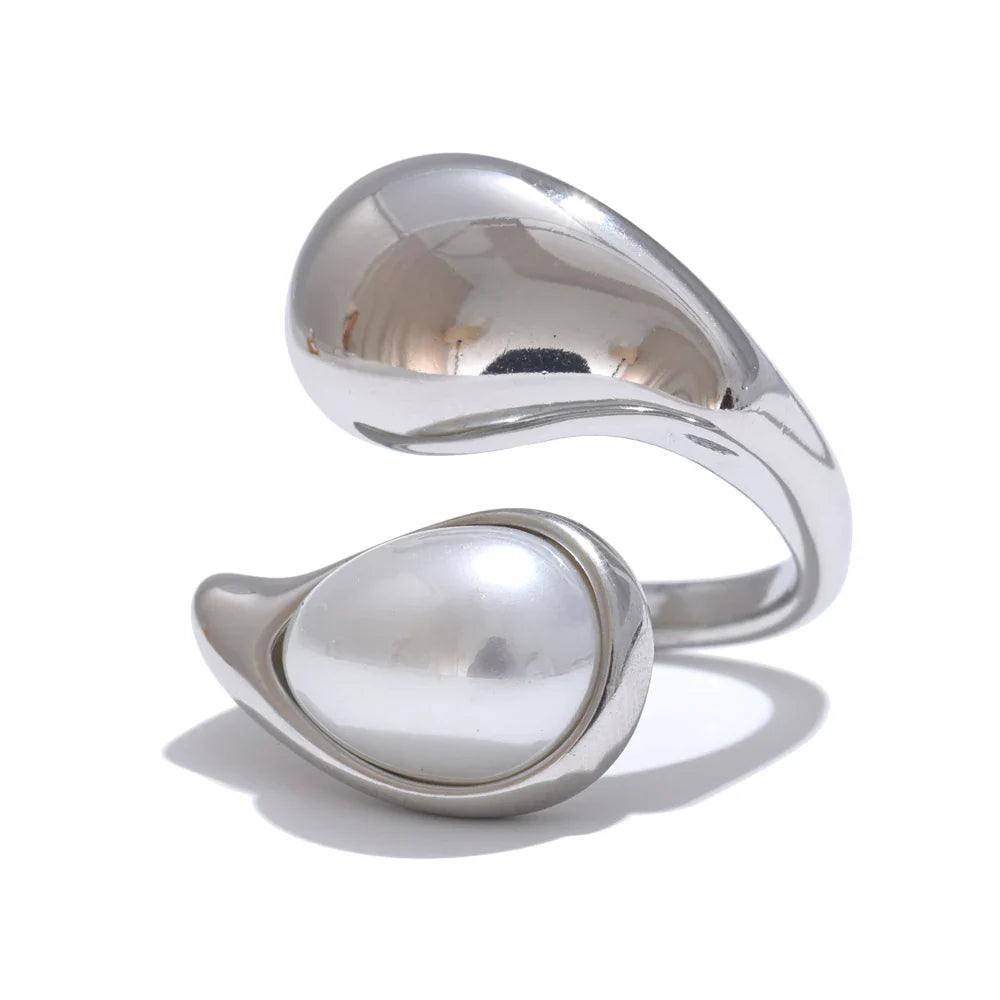 Ring Water Drop White Pearl Silver