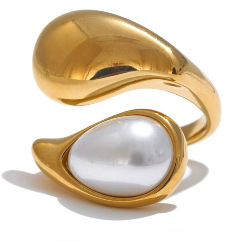 Ring Water Drop White Pearl Gold