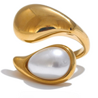 Ring Water Drop White Pearl Gold