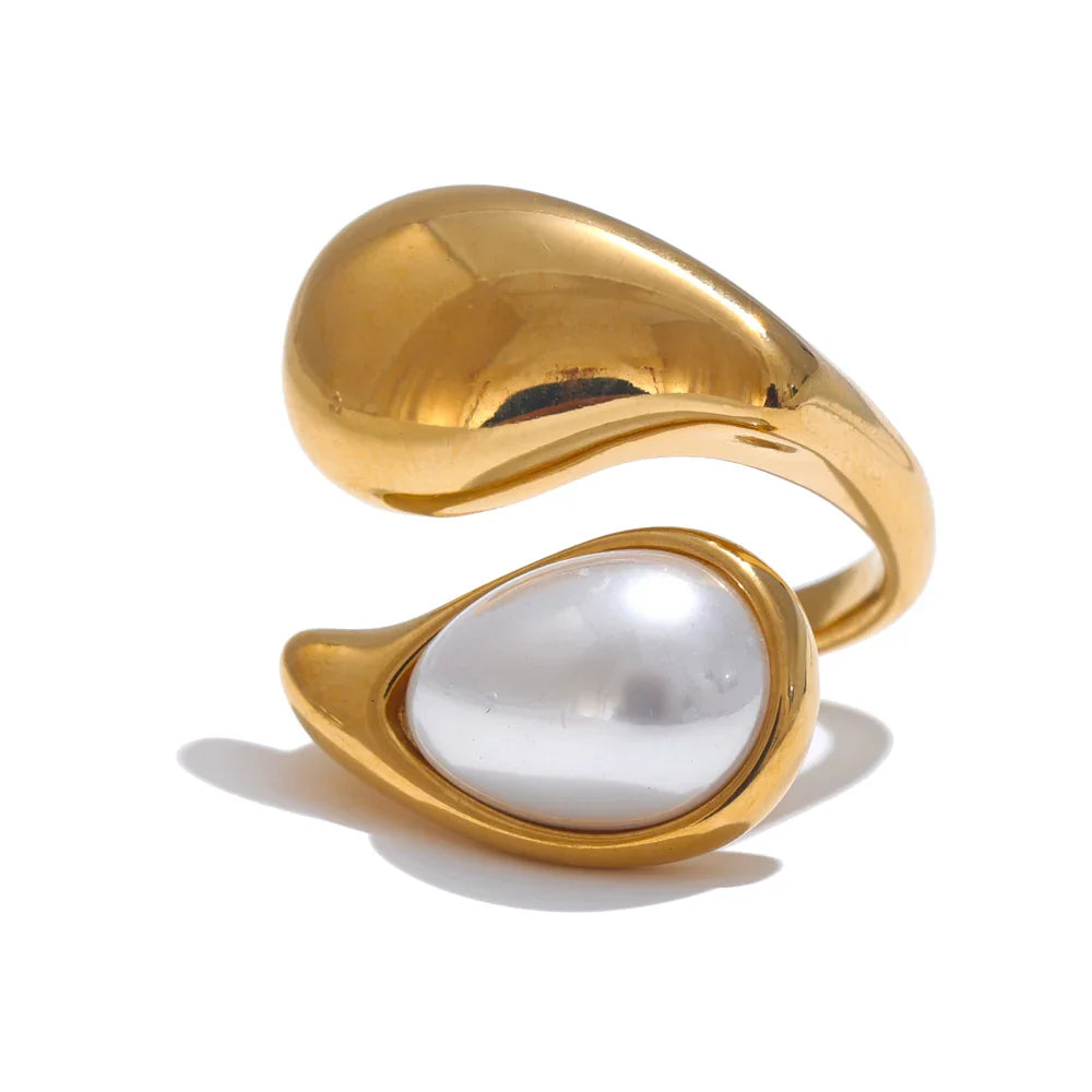 Ring Water Drop White Pearl Gold