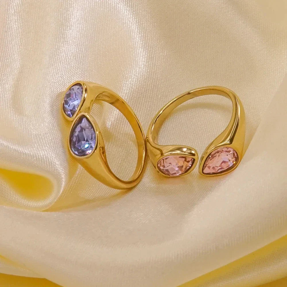 Ring Water Drop Colored Pearl Purple