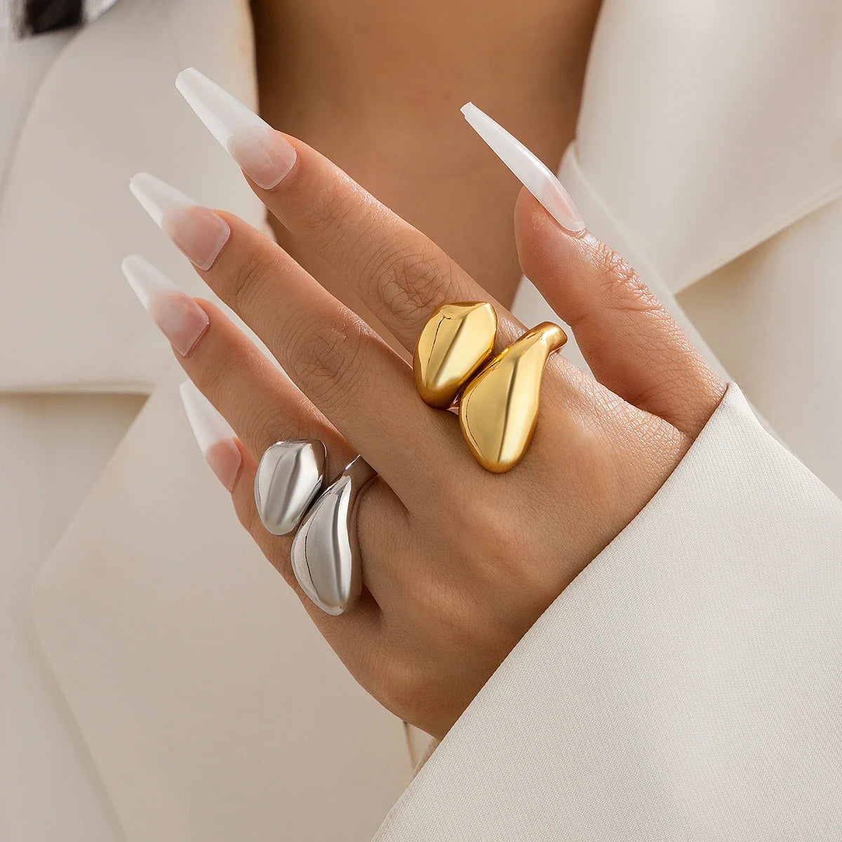 Ring Large Asymmetric Water Drop Gold