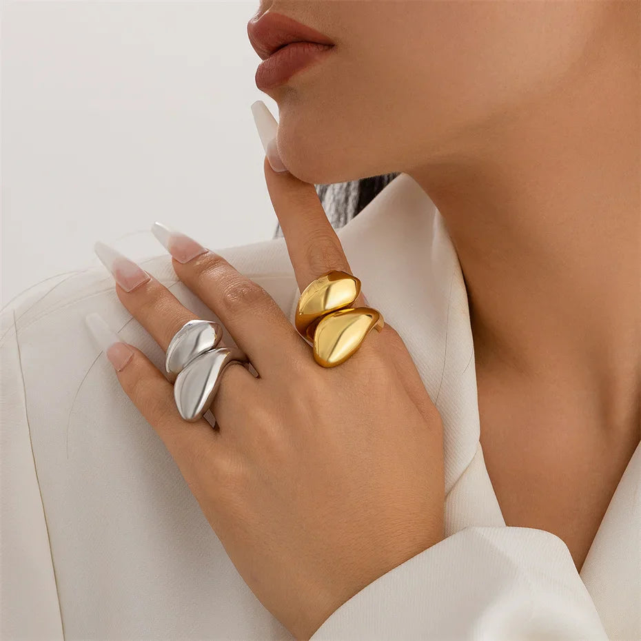 Ring Large Asymmetric Water Drop Silver