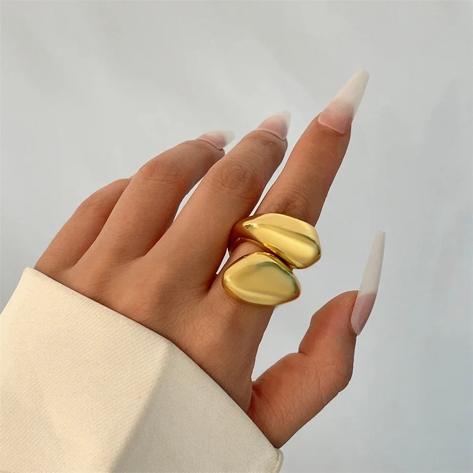 Ring Large Asymmetric Water Drop Gold
