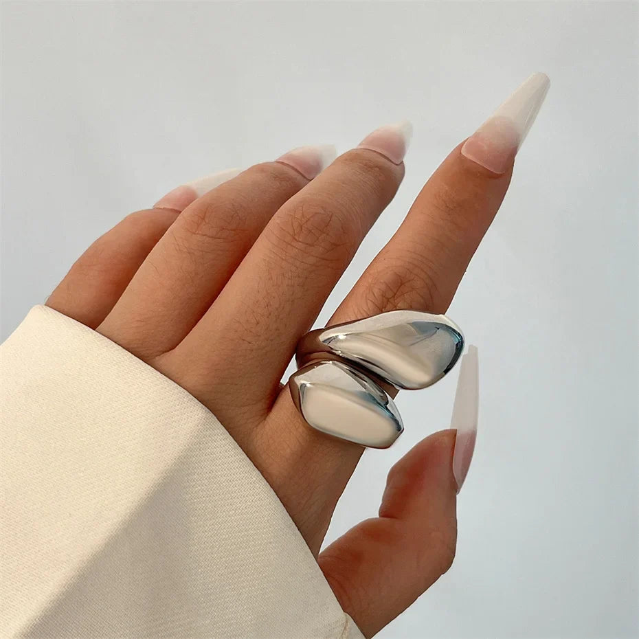 Ring Large Asymmetric Water Drop Silver