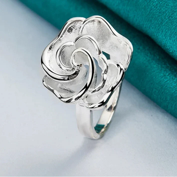 Silver Large Flower Ring Band