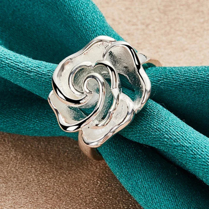 Silver Large Flower Ring Band