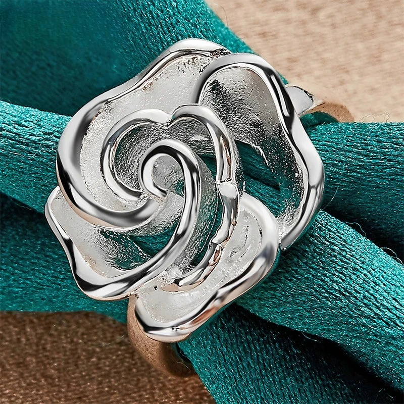 Silver Large Flower Ring Band