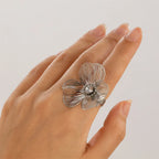 Ring Band Large Delicate Flower silver