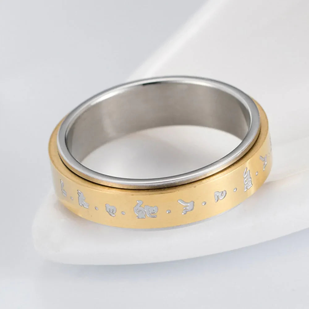 Patterned Ring Band for Men or Women Anti-Stress Spinning gold