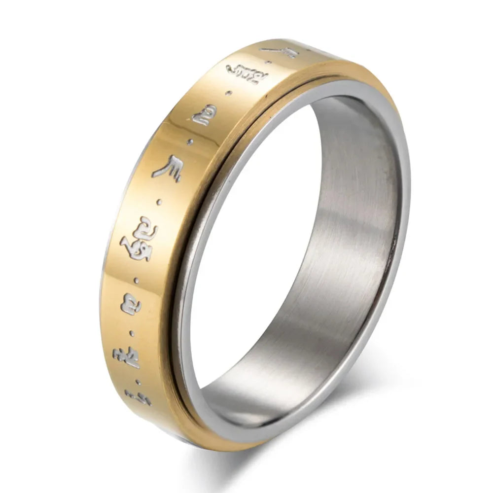 Patterned Ring Band for Men or Women Anti-Stress Spinning gold