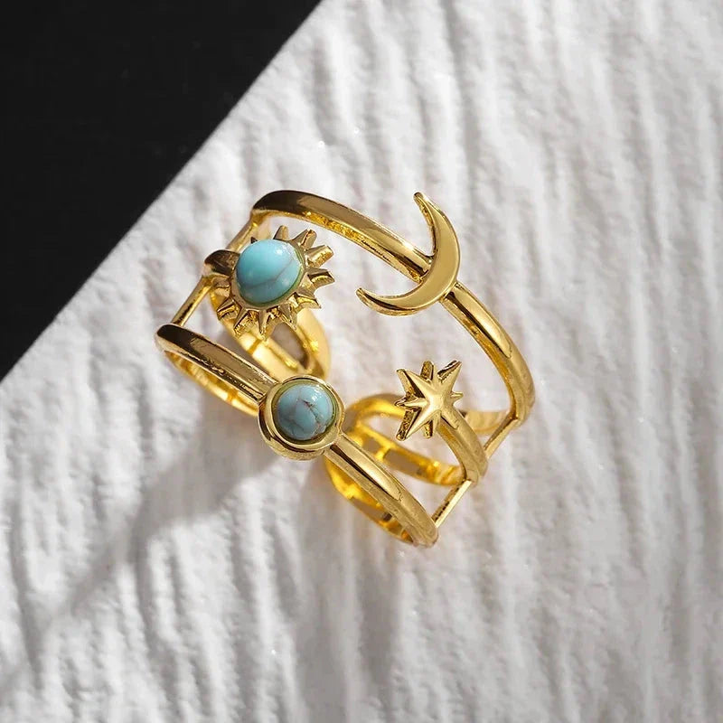 Moon and Star Ring Band