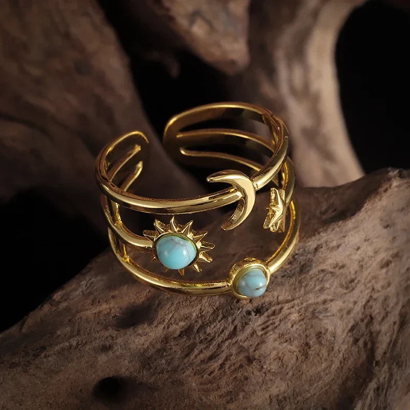 Moon and Star Ring Band