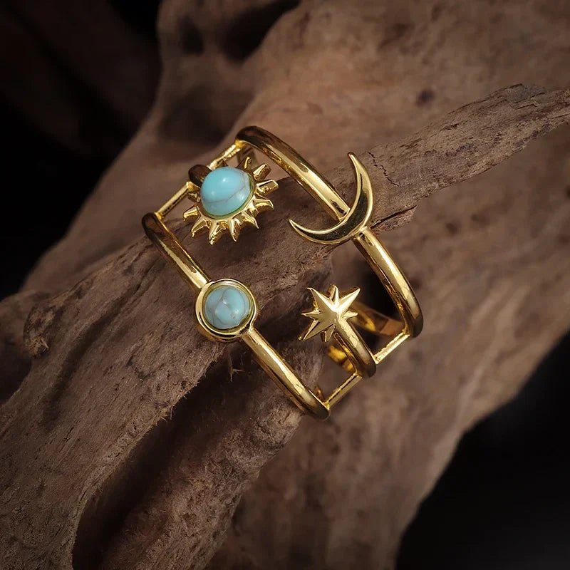 Moon and Star Ring Band