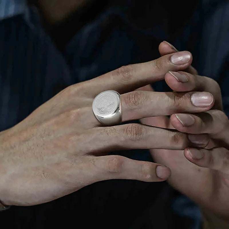 Black Cube Metatron Ring Silver