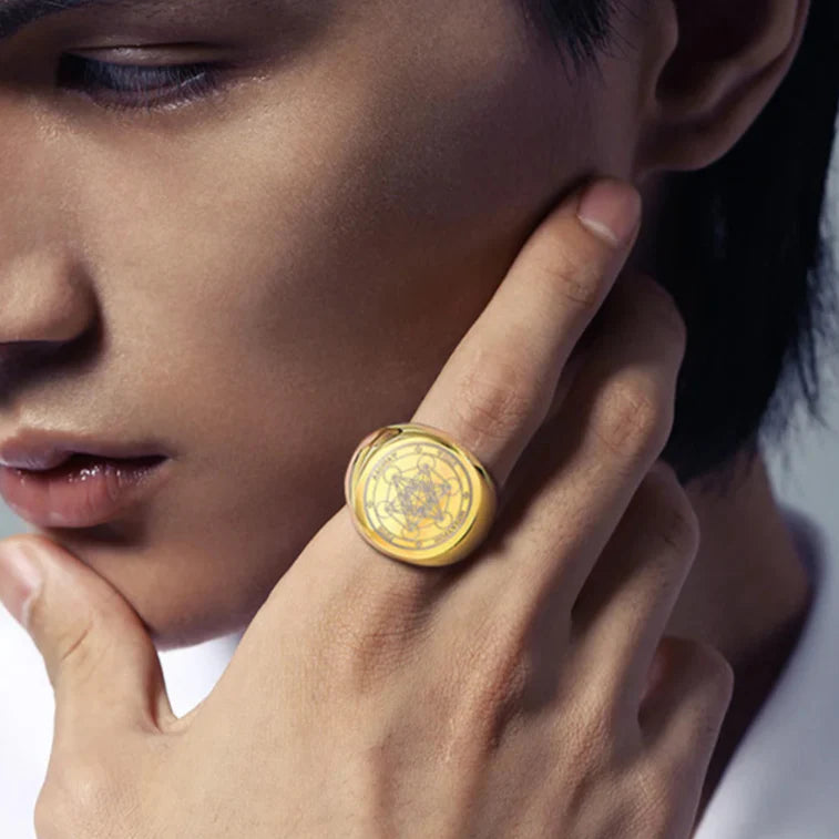 Black Cube Metatron Ring Gold