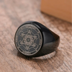 Black Cube Metatron Ring Black