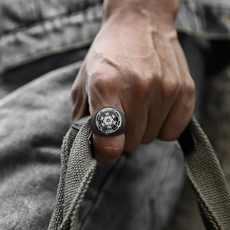Black Cube Metatron Ring Black