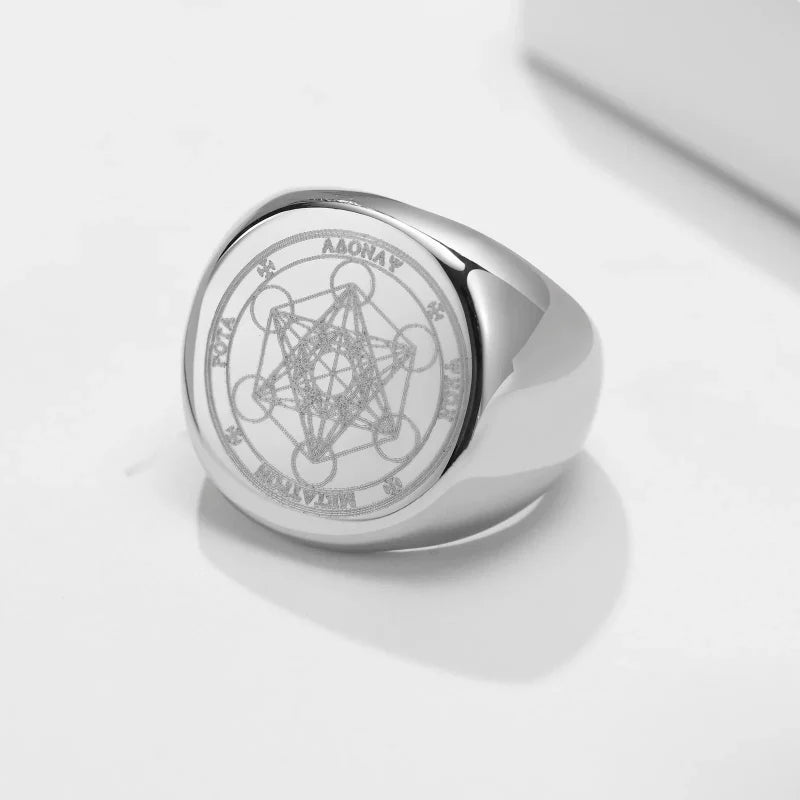 Black Cube Metatron Ring Silver