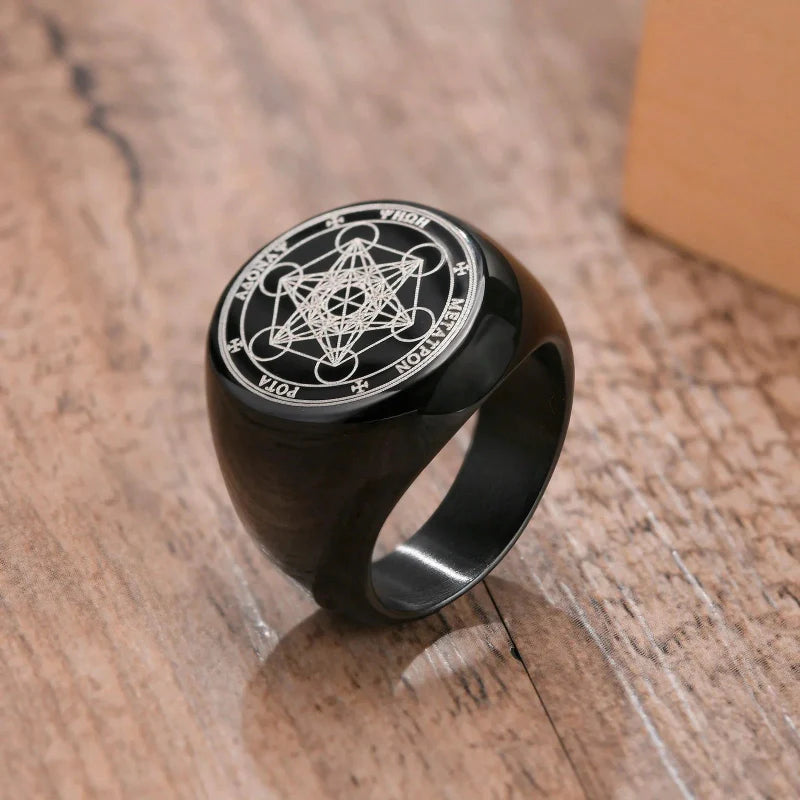 Black Cube Metatron Ring Black