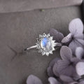 Oval Moonstone and Zircon Ring Band
