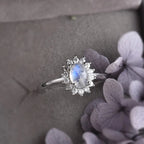 Oval Moonstone and Zircon Ring Band