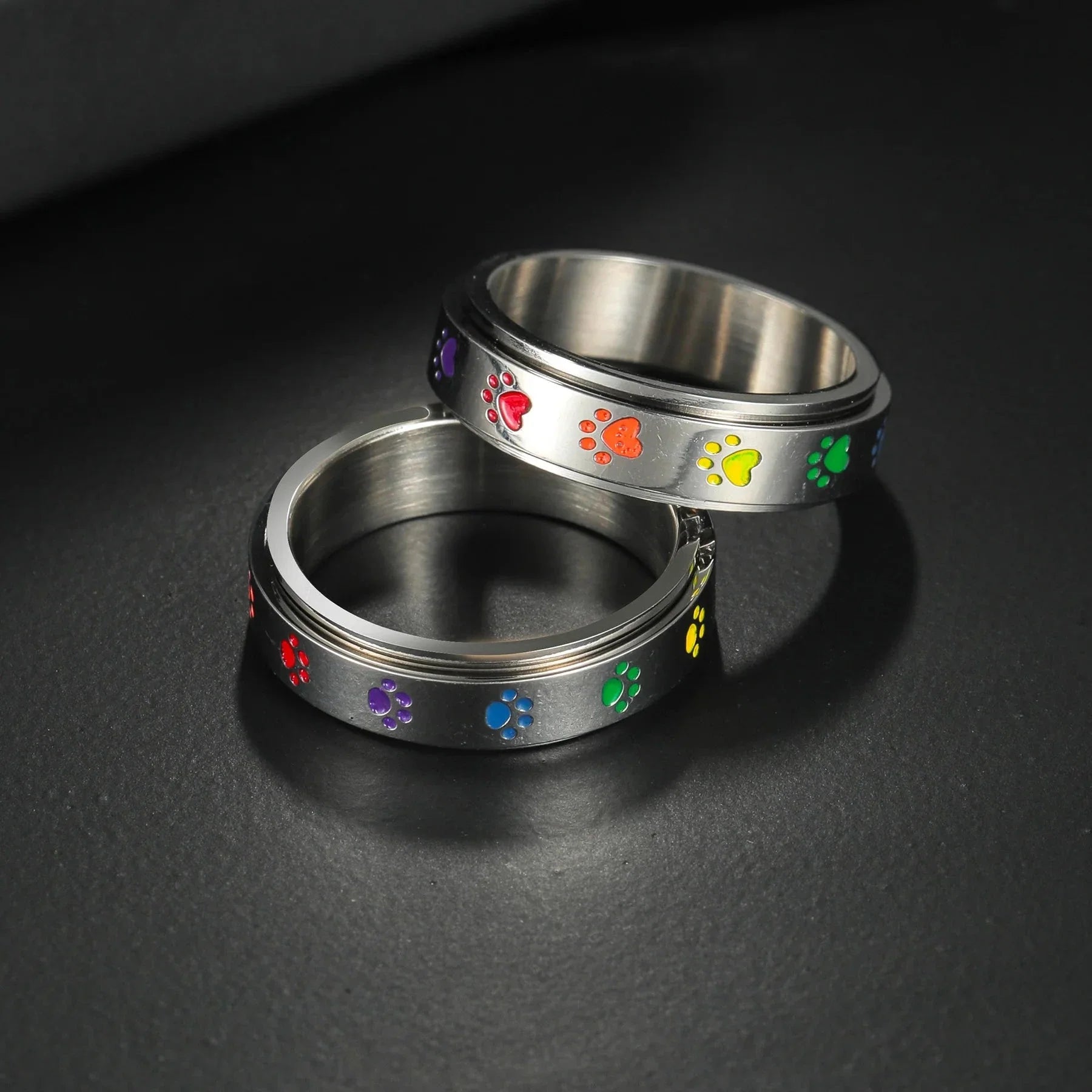Ring Band with Hearts or Paws Anti-Stress Spinning heart
