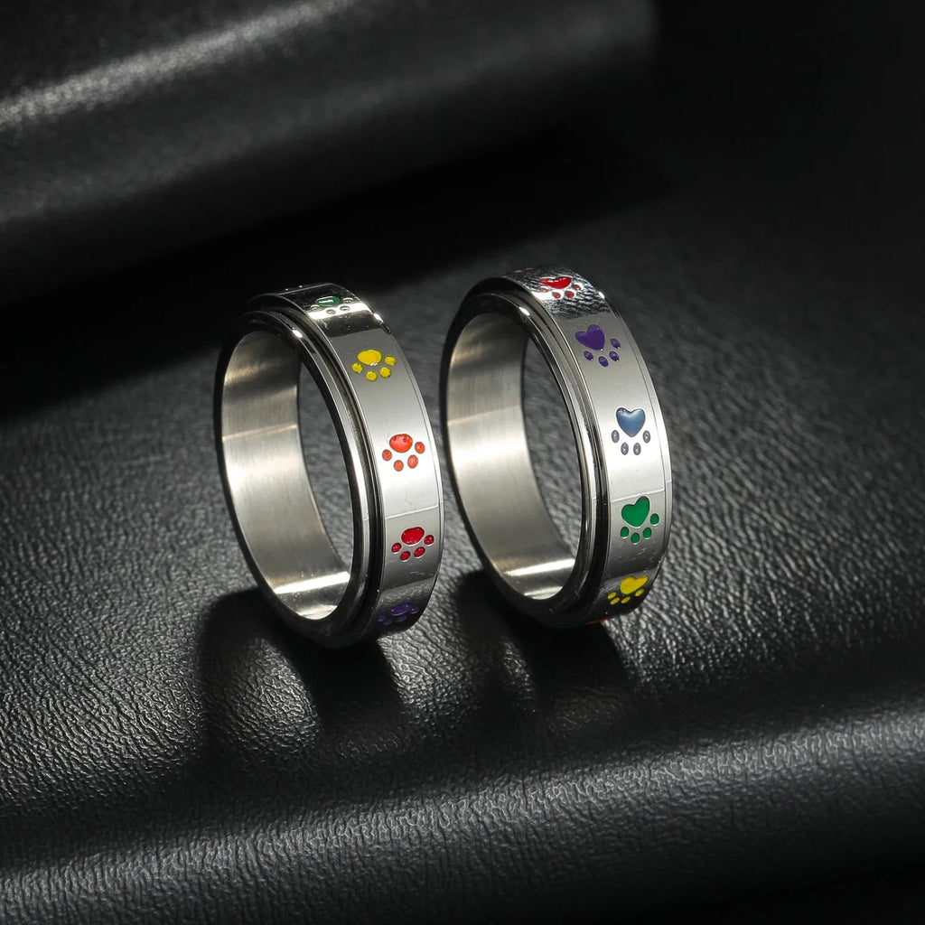 Ring Band with Hearts or Paws Anti-Stress Spinning paws