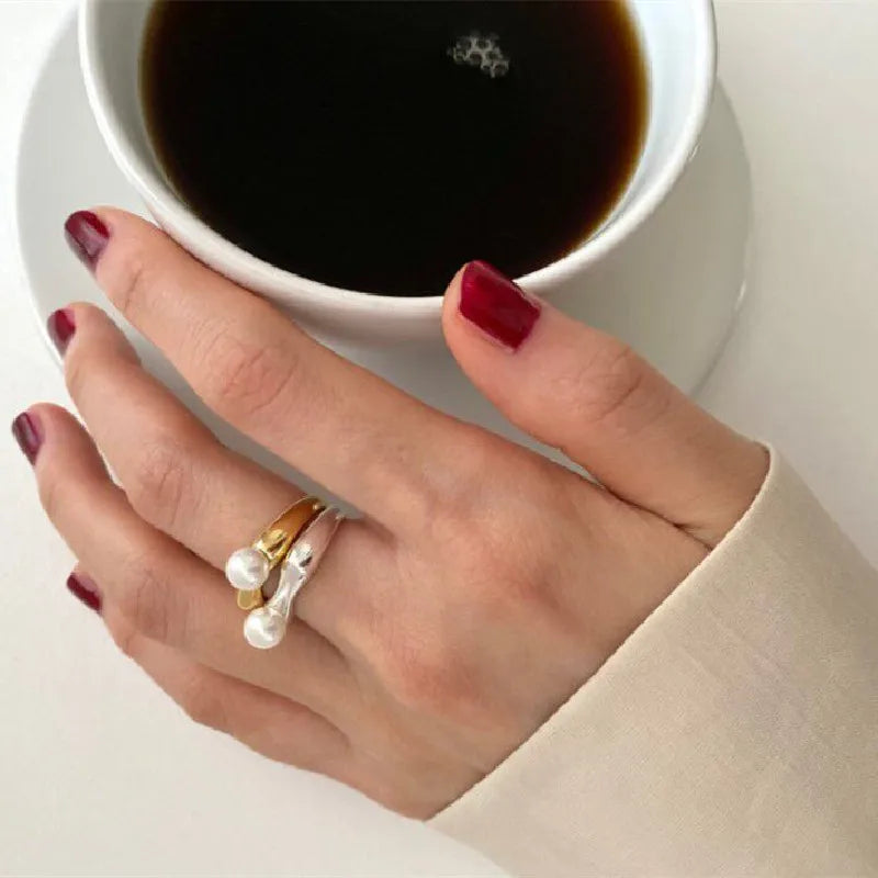 Ring Band For Women with White Pearl gold
