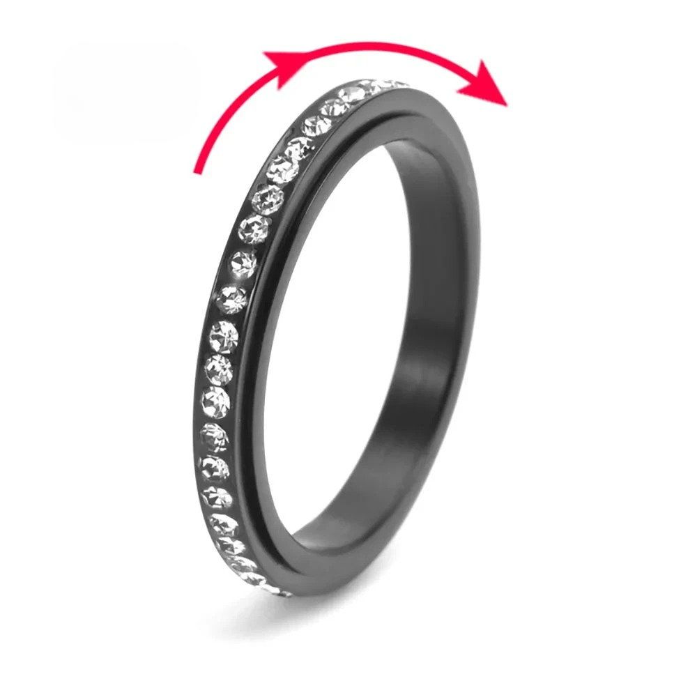 Anti-Stress Spinning Ring with Black Zircon