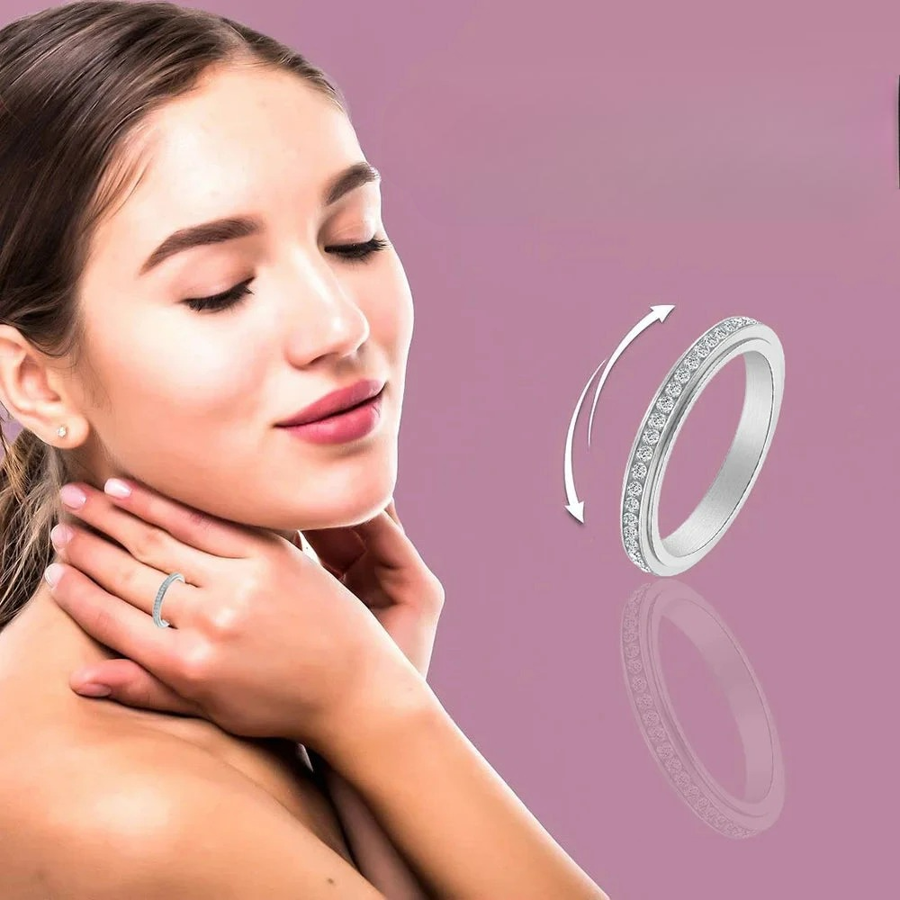 Anti-Stress Spinning Ring with Silver Zircon