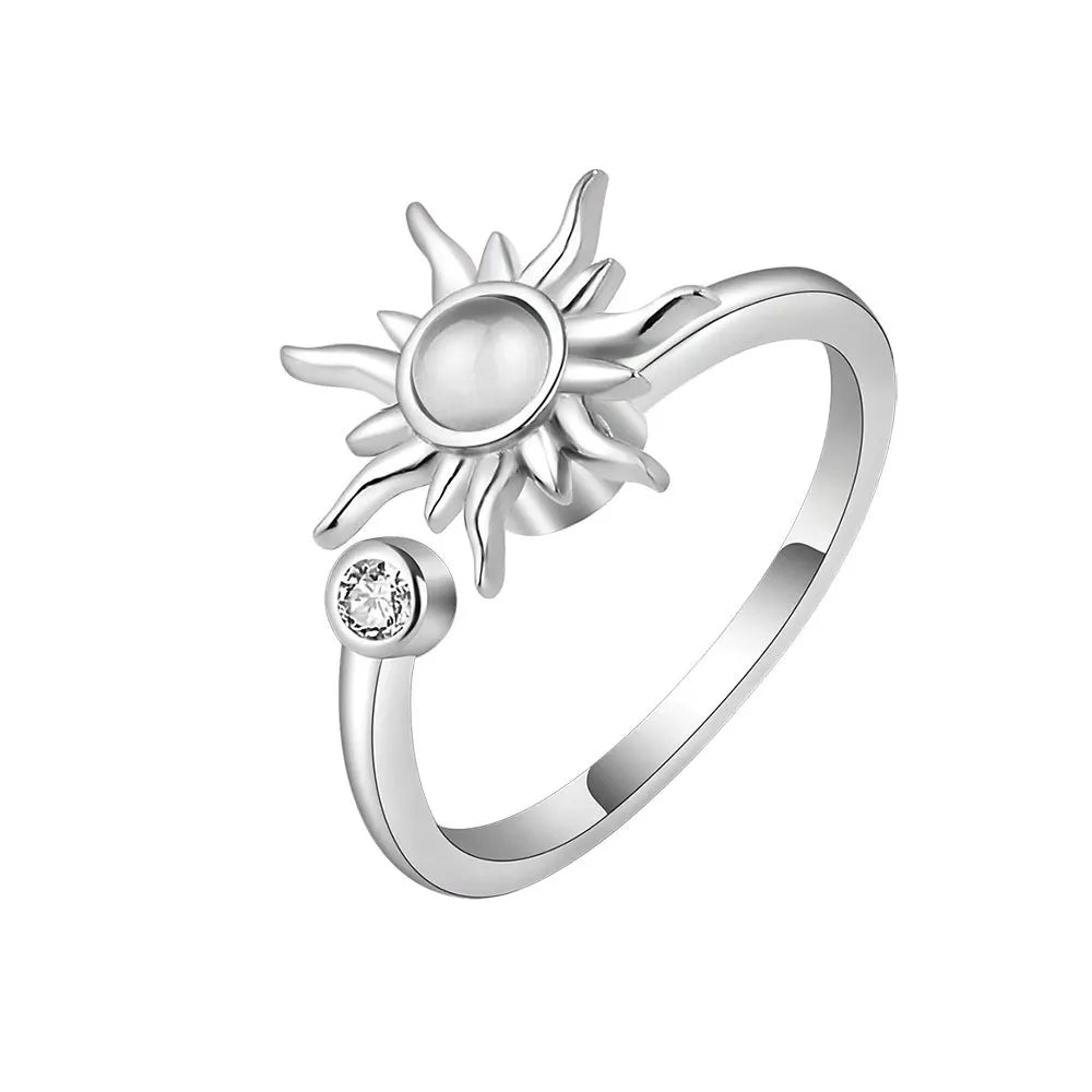 Anti-Stress Ring Spinning Sun Silver Ring